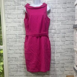David Meister Hot Pink Belted Pocket Sleeveless Dress 14